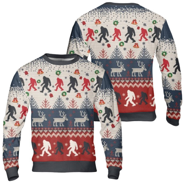 Sasquatch Holiday Sweater, Bigfoot Ugly Christmas Sweater, Humorous Bigfoot Xmas Sweater, Festive Reindeer Crewneck Sweatshir
