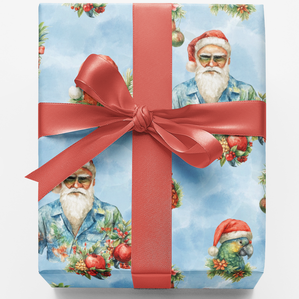 Tropical Holiday Floral Gift Wrap, Tinsel Tropic Christmas Wrapping Paper, Festive Palm Present Wrap Paper, Luxury Xmas Wrapp