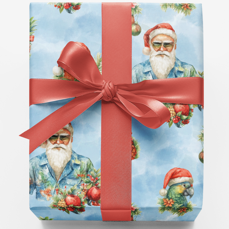 Tropical Holiday Floral Gift Wrap, Tinsel Tropic Christmas Wrapping Paper, Festive Palm Present Wrap Paper, Luxury Xmas Wrapping Paper Roll