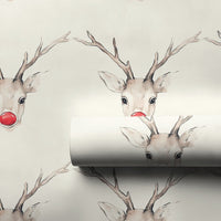 Watercolor Reindeer Wrapping Paper, Red Nosed Reindeer Wrapping Paper, Rustic Holiday Gift Wrap, Christmas Present Wrapping Paper