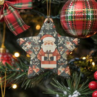 Quilted Pattern Star Ornament, Geometric Quilt Santa Star Ornament, Ceramic Christmas Tree Decor, Star Ornament Holiday Present for Family