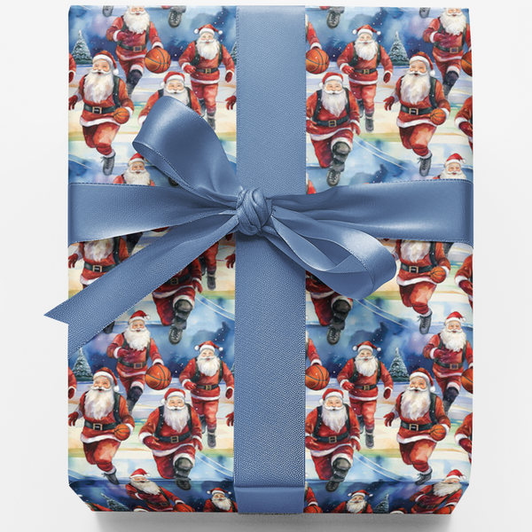Sports Holiday Gift Wrap, Basketball Santa Christmas Wrapping Paper, Hoops Player Xmas Wrapping Paper, Basketball Lover Gift 