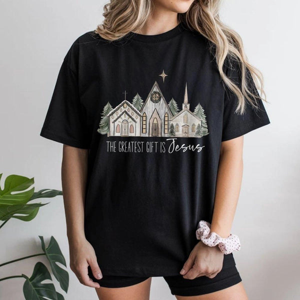 Christian Christmas Nativity Graphic Tee, The Greatest Present Is Jesus T-Shirt, Religious Church Holiday Shirt, Faith Worshi