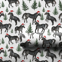 Santa Hat Equestrian Gift Wrap, Black Horse Christmas Wrapping Paper, Watercolor Black Horse Wrapping Paper, Holiday Horse Tree Gift Wrap