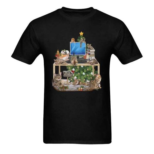 Remote Worker Cat Shirt, Work from Home Cat Christmas T-Shirt, Adorable Holiday Kitten Graphic Tee, Xmas Cat Lover Shirt, Off