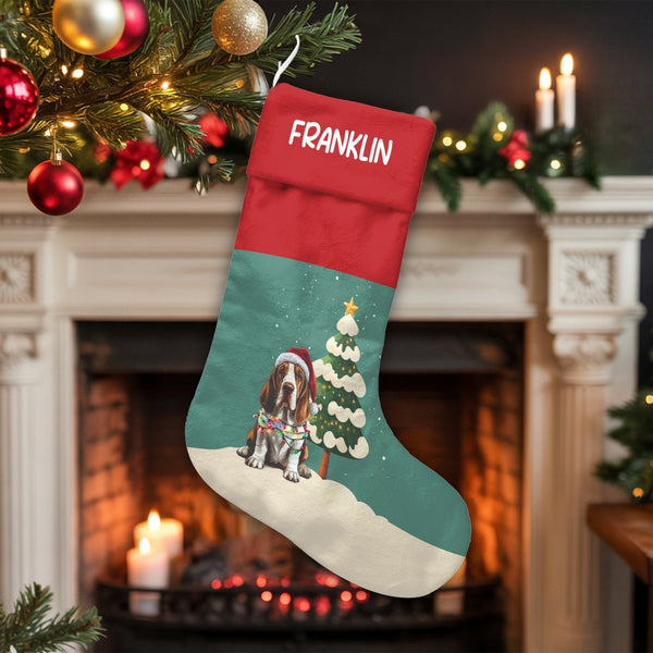 Adorable Dog Santa Hat Stocking, Personalized Basset Hound Christmas Stocking, Custom Pet Christmas Stocking, Holiday Decor P