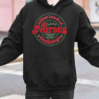 Humorous Holiday Nurse Sweatshirt, Jolliest Bunch of Nurses Christmas Hoodie, Xmas Nursing Pullover Hoodie, RN Medical Staff Hooded Sweatshirt