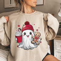 Gingerbread Man Holiday Crewneck, Adorable Christmas Ghost Sweatshirt, Humorous Spooky Xmas Sweater, Retro Christmas Pullover, Adorable Holiday Present