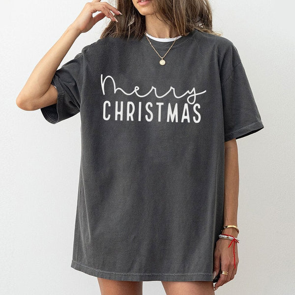 Minimalist Holiday Typography Shirt, Merry Christmas T-Shirt, Adorable Festive Xmas Graphic Tee, Simple Christmas Shirt, Holi