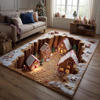 3D Christmas Village Rug, Gingerbread Valley Area Rug, Optical Illusion Holiday Accent Rug, Washable Non Slip Floor Mat, Xmas Home Decor