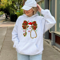 Candy Cane Stethoscope Bow Sweatshirt, Christmas Nurse Hoodie, Holiday RN Nursing Pullover, Festive Nursing Student Hooded Sweater