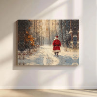 Impressionist Christmas Canvas Art, Santa Claus in Snowy Forest Canvas Print, Holiday Canvas Wall Decor, Winter Forest Painting Canvas Art