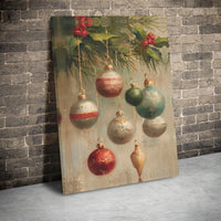 Holiday Oil Painting Canvas Print, Vintage Christmas Ornaments Canvas Wall Art, Festive Christmas Canvas Art, Winter Holiday Home Wall Decor
