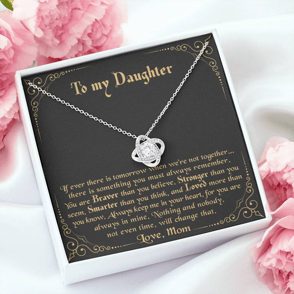 Cubic Zirconia Pendant Necklace, To My Daughter Love Knot Necklace, Meaningful Christmas Present for Her, Daughter Birthday N