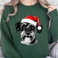 Adorable Santa Hat Dog Sweater, Schnauzer Christmas Sweatshirt, Festive Schnauzer Dog Sweatshirt, Pet Lover Holiday Crewneck, Schnauzer Present