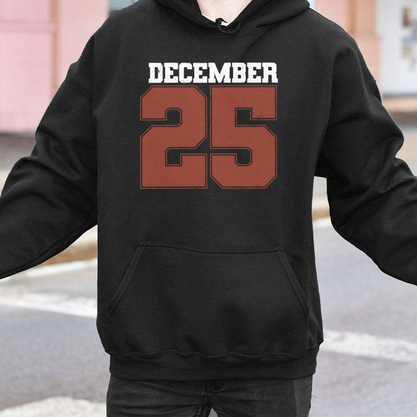 Retro Varsity Number Graphic Sweatshirt, December 25 Christmas Hoodie, Holiday Season Pullover, Comfy Winter Xmas Family Hood