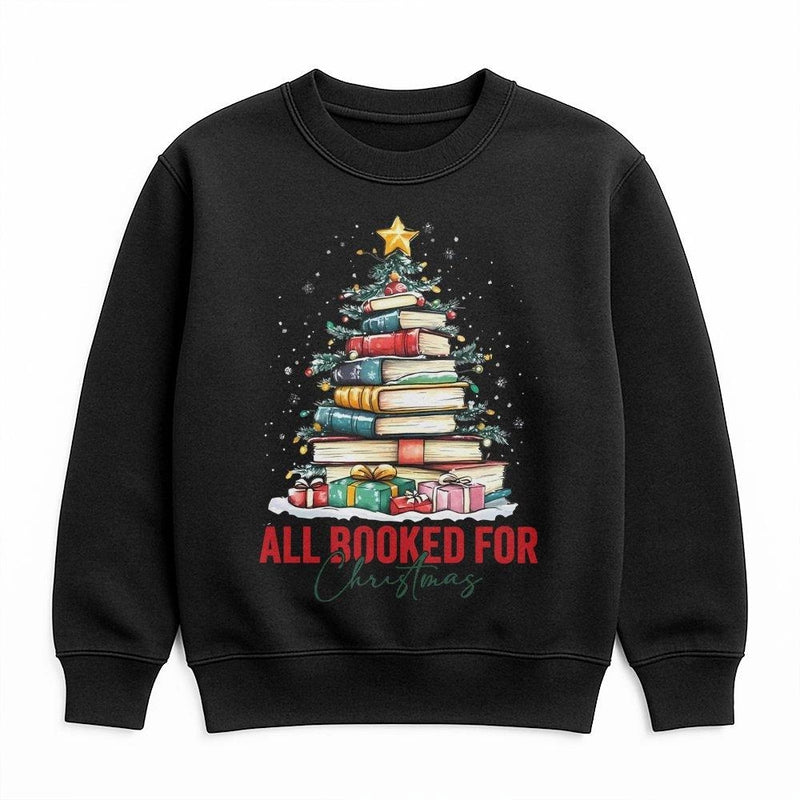 Book Tree Holiday Sweatshirt, All Booked for Christmas Sweatshirt, Adorable Bookish Xmas Sweater, Book Lover Christmas Crewneck, Reader Present