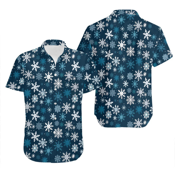 Festive Winter Holiday Aloha Shirt, Snowflake Christmas Hawaiian Shirt, Mens Xmas Button Down Shirt, Holiday Party Summer Haw