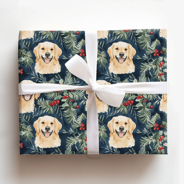 Watercolor Dog Holiday Gift Wrap, Golden Retriever Christmas Wrapping Paper, Dog Lover Xmas Wrapping Paper, Festive Pet Gift 