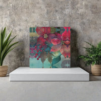 Watercolor Christmas Floral Canvas Print, Poinsettia Square Canvas Wall Art, Winter Botanical Wall Decor, Holiday Home Decor Canvas Present