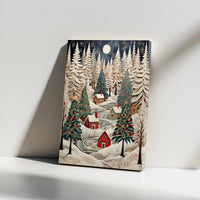 Papercraft Winter Forest Landscape, Snowy Christmas Village Canvas Wall Art, Holiday Season Home Decor, Digital Download Print