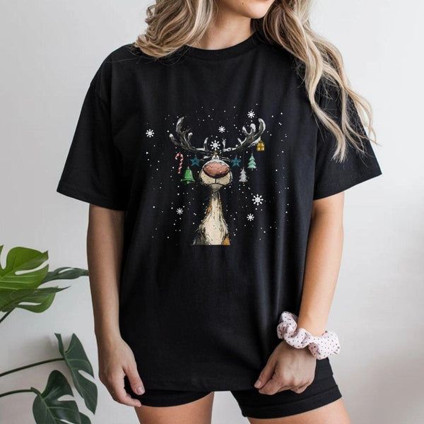 Whimsical Holiday Reindeer Shirt, Adorable Reindeer Christmas T-Shirt, Humorous Xmas Graphic Tee, Retro Reindeer Shirt, Holid