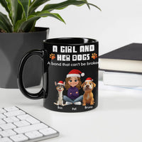 Adorable Cartoon Girl and Dogs Christmas Mug, Custom Dog Mom Ceramic Mug, Personalized Pet Lover Holiday Coffee Cup, Xmas Present for Her