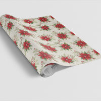 Floral Holiday Gift Wrap Roll, Poinsettia Christmas Wrapping Paper, Botanical Winter Gift Wrap, Elegant Festive Floral Wrapping Paper Roll