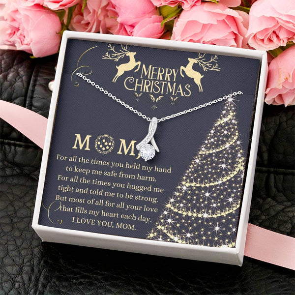 Ribbon Pendant Necklace, Mom Christmas Necklace, Alluring Beauty CZ Necklace, 14k White Gold Jewelry, Heartfelt Holiday Prese