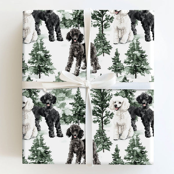Winter Forest Dog Gift Wrap, Poodle Christmas Wrapping Paper, Watercolor Poodle Holiday Wrapping Paper, Xmas Dog Lover Wrappi