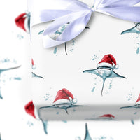 Ocean Santa Hat Gift Wrap, Manta Ray Christmas Wrapping Paper, Marine Life Wrapping Paper Roll, Holiday Wrapping Paper