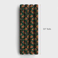 Orange Botanical Holiday Wrapping Paper, Vintage Floral Christmas Wrapping Paper, Red Berry Winter Wrapping Paper, Festive Holiday Gift Wrap