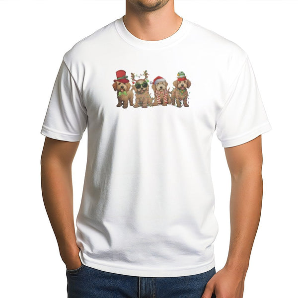Santa Hat Doodle Dog Holiday Graphic Tee, Goldendoodle Christmas T-Shirt, Adorable Festive Puppy Mom Shirt, Winter Xmas Party