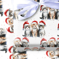 Adorable Cat Lover Christmas Gift Wrap, Watercolor Kittens in Santa Hats Wrapping Paper, Festive Holiday Wrapping Paper, Kitten Present Paper