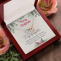 CZ Heart Pendant, To My Daughter Interlocking Hearts Necklace, Polished Surgical Steel Rose Gold Finish Christmas Jewelry Present