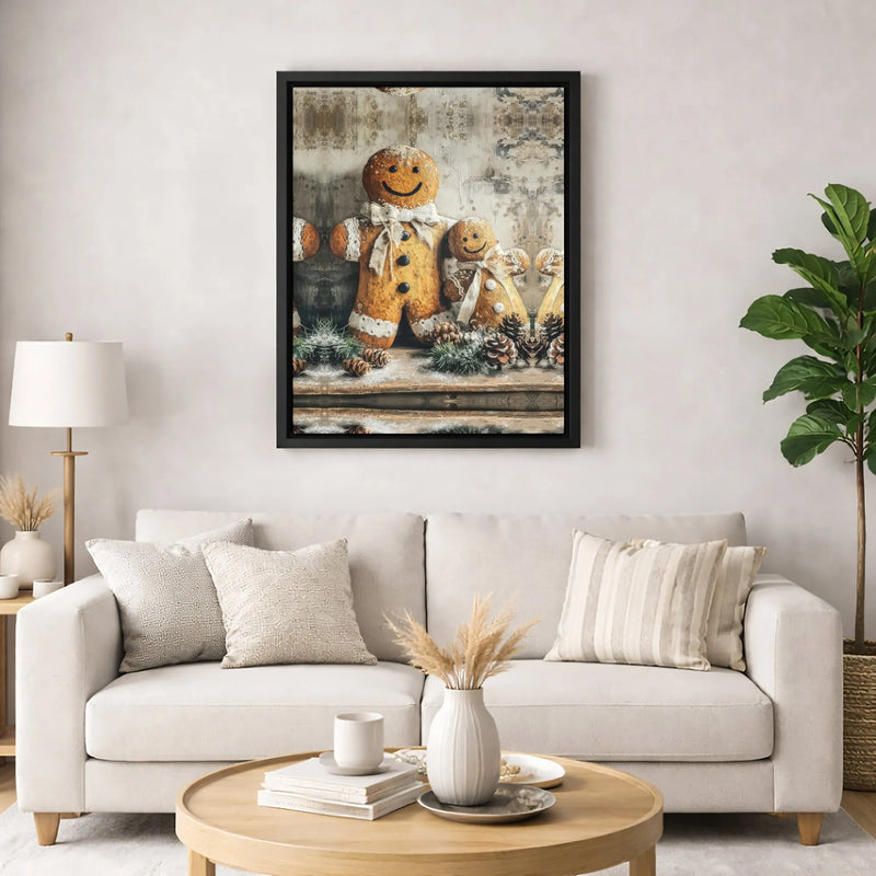 Rustic Holiday Wall Decor, Gingerbread Family Christmas Canvas Print, Farmhouse Winter Bakery Poster, Comfy Digital Download Xmas Present