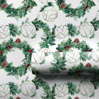 Festive Holiday Wreath Gift Wrap Roll, Volleyball Christmas Wrapping Paper, Sports Team Present Wrap, Athlete Coach Winter Wrapping Paper