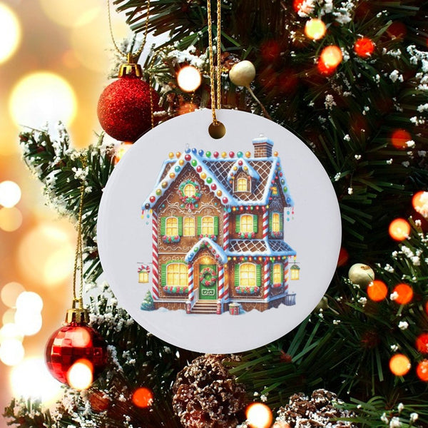 Sweet Holiday Christmas Tree Ornament, Gingerbread House Ornament, Festive Ceramic Ornament, Winter Home Decor, Adorable Xmas