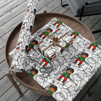 Black Boy and Santa Gift Wrap, Color Your Own Christmas Wrapping Paper, DIY Holiday Coloring Wrapping Paper, Kids Christmas Wrapping Paper