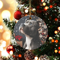 Pitbull Dog Holiday Ornament, Grey Pitbull Christmas Ornament, Winter Pitbull Ceramic Ornament, Pet Keepsake Decor, Dog Lover Christmas Present