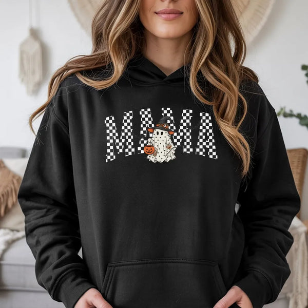 Christmas Mama Hoodie, Mama Checkerboard Gingerbread Hoodie, Gingerbread Man Hooded Sweatshirt, Retro Holiday Mama Pullover, 