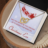 Cubic Zirconia Two Heart Pendant, Christmas Eve Interlocking Hearts Necklace, Surgical Steel Holiday Jewelry