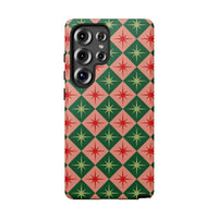 Mid-Century Star Pattern Phone Cover, Retro Starburst Checkered Phone Case for Samsung Galaxy, Vintage Christmas Geometric Protective Case