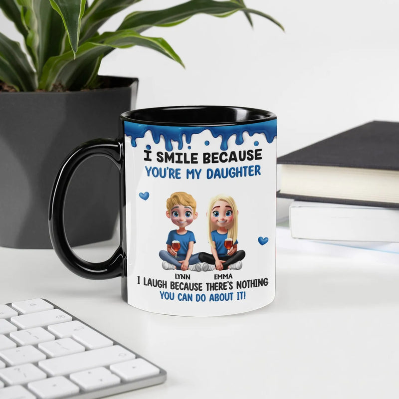 Personalized Cartoon Sisters Blue Paint Drip Mug, Humorous Daughter Ceramic Mug, Humorous Coffee Cup, Birthday Christmas Present from Parents