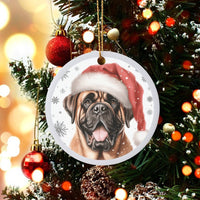 Santa Hat Dog Portrait Tree Ornament, Bullmastiff Christmas Ornament, Ceramic Puppy Breed Holiday Ornament, Festive Pet Lover Keepsake Present