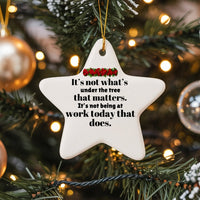 Humorous Coworker Christmas Ornament, Humorous Not Being at Work Today Star Ornament, Secret Santa Office Present, Star Ceramic Tree Ornament