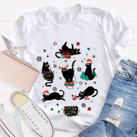Holiday Cat Snowflakes T-Shirt, Black Cats Christmas Shirt, Adorable Xmas Lights Graphic Tee, Festive Kitty Lover Shirt, Winter Holiday Present