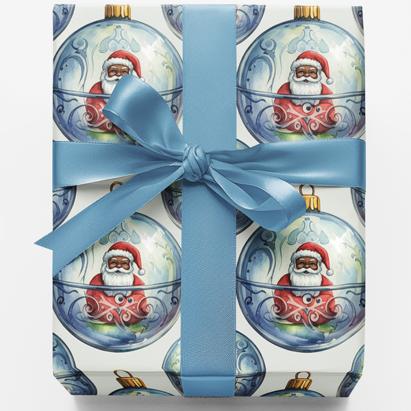 Baroque Christmas Gift Wrap, Santa Ornaments Wrapping Paper, Vintage Santa Holiday Present Paper, Glass Ornament Wrapping Pap