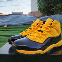 High Top Sneakers, Black Yellow Orange Colorway, Lace Up Design, Casual Gift for Sneaker Fans