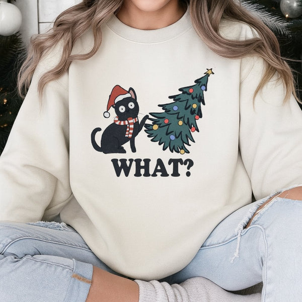 What Mischievous Black Cat Sweater, Humorous Christmas Cat Sweatshirt, Adorable Holiday Cat Crewneck, Xmas Cat Pullover, Pet 